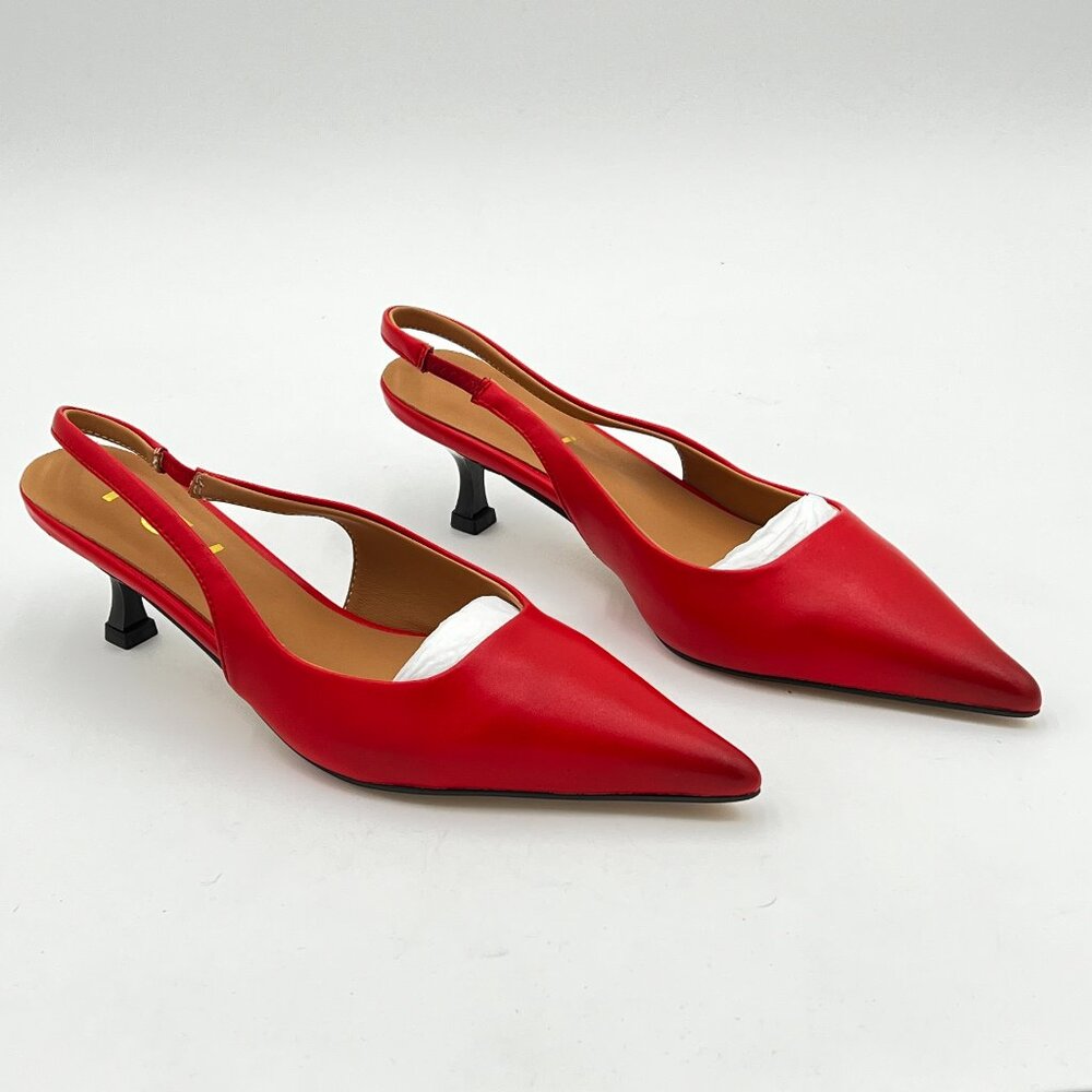 FSJ Red  Mid Kitten Heel Slingback Sandal Pointy Toe Sexy Pumps Comfortable